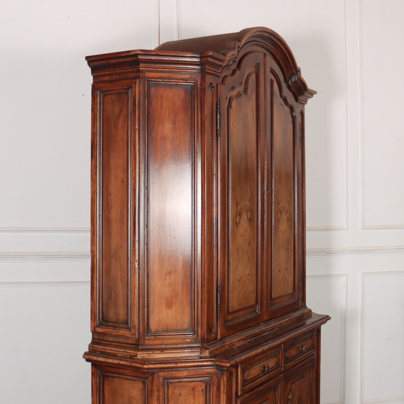 Early 20th C Italian Walnut 4 Door / 2 Drawer Cupboard. Fabric Interior Can Be Removed If Needed. 1920. photo vinterior