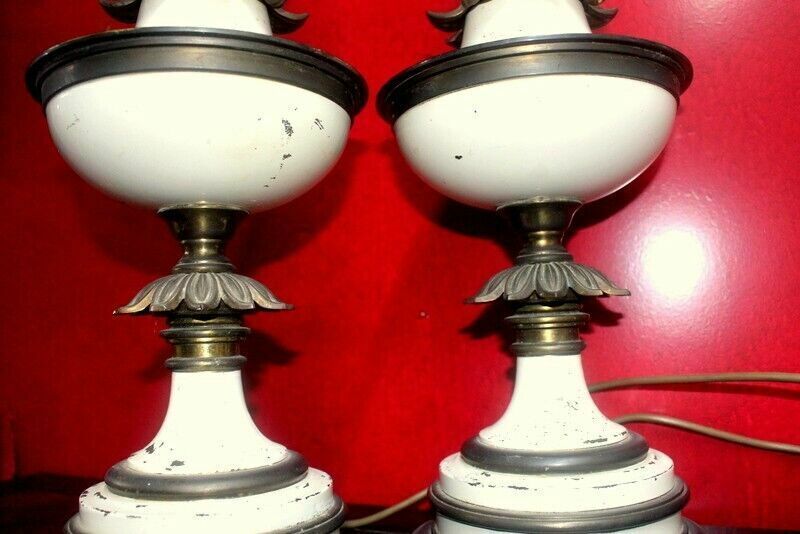 Lighting Antique 1960s Pair Of Stiffel Brass Torchiere Table Lamps photo