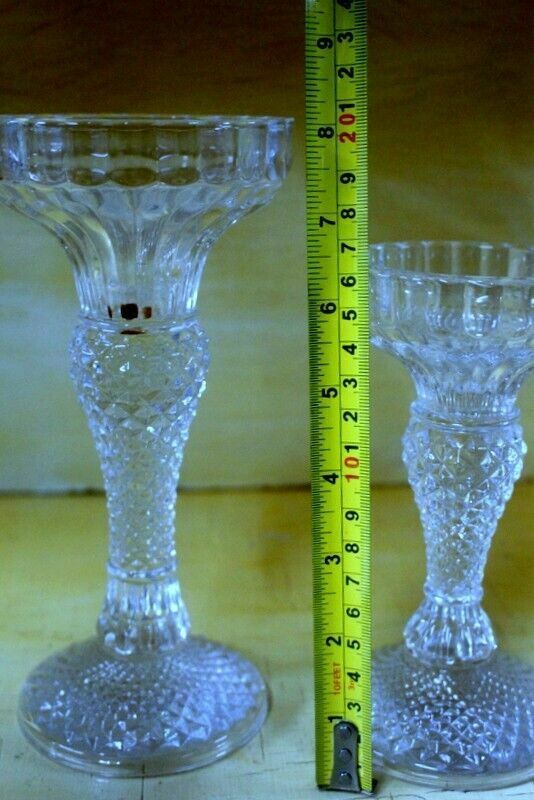 photo vintage Vintage Pair Of Candle Holder Candlestick Cut Glass From Paris