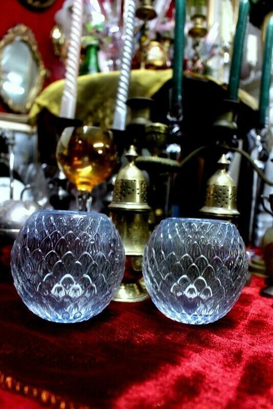 Vintage Pair Of Candle Holder Candlestick Cut Glass Ice Glass From Paris