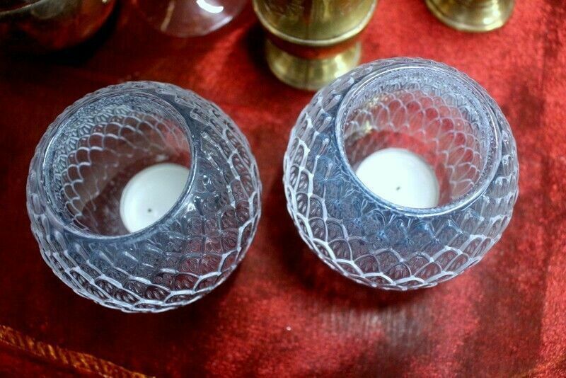Vintage Pair Of Candle Holder Candlestick Cut Glass Ice Glass From Paris photo furniture