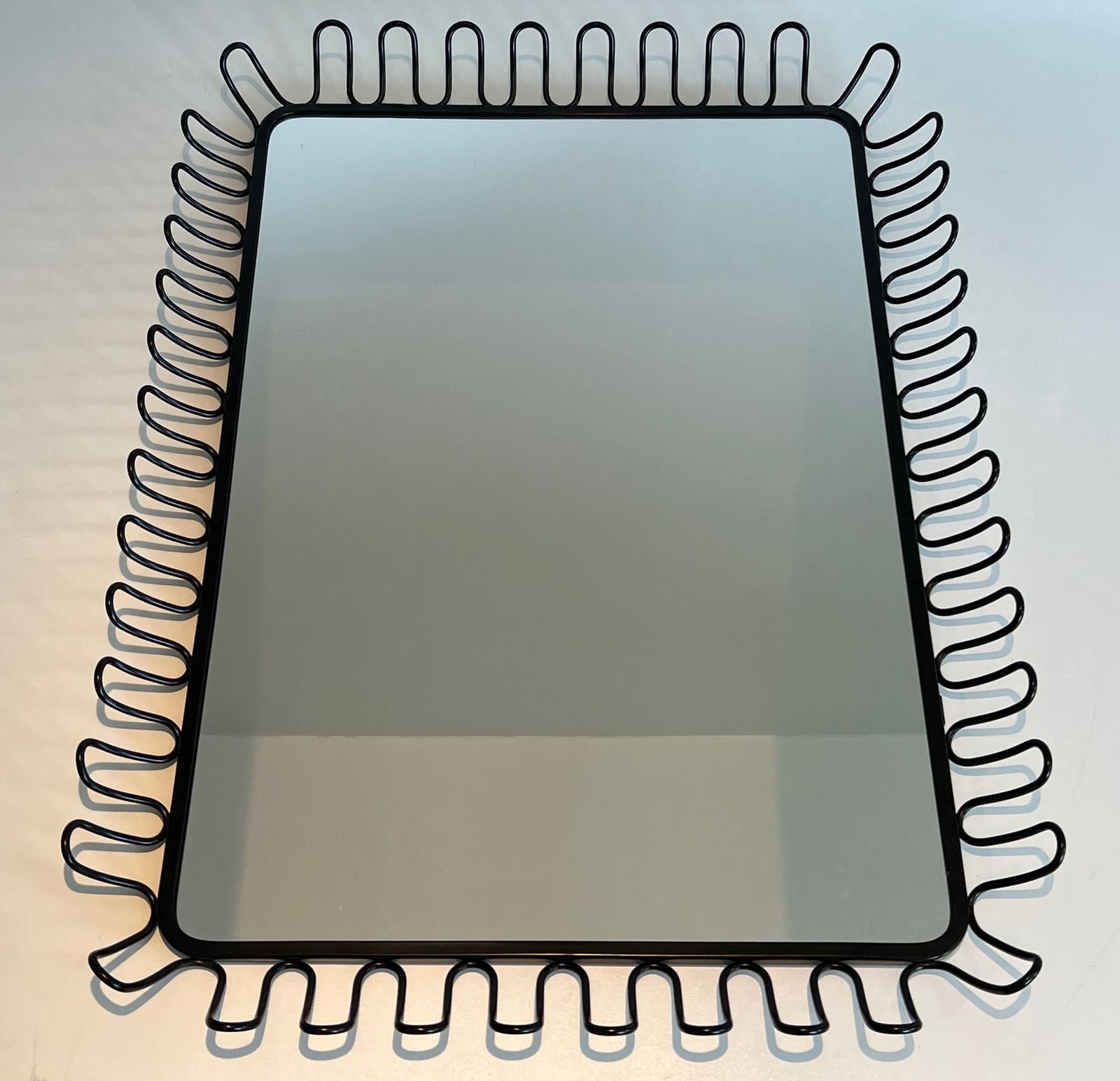 Pair Of Mirrors In Black Lacquered Metal In The Taste Of Jean Royère. Around 1980 photo furniture