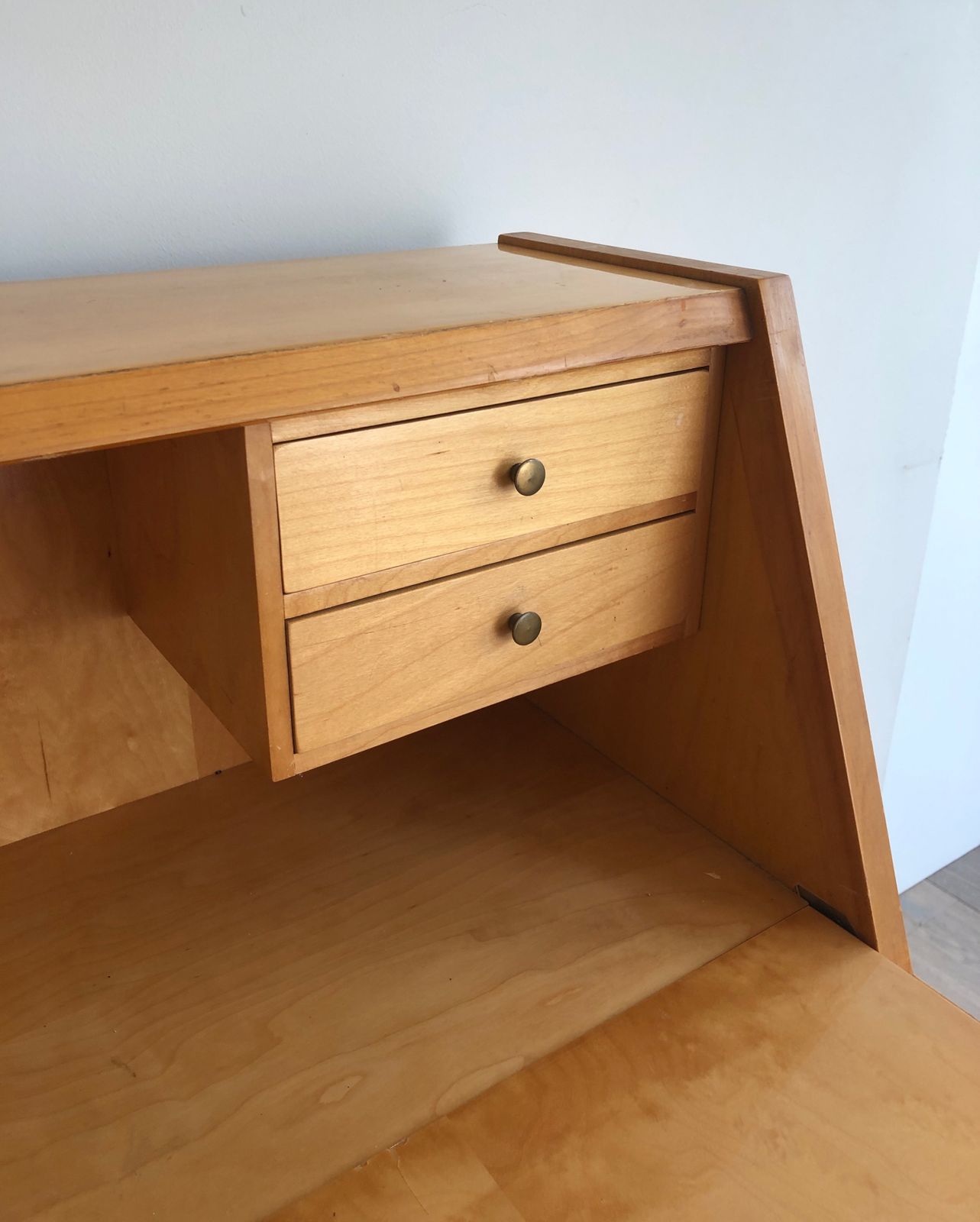 photo furniture Secretary With Flap In Sycamore. French Work. Around 1970