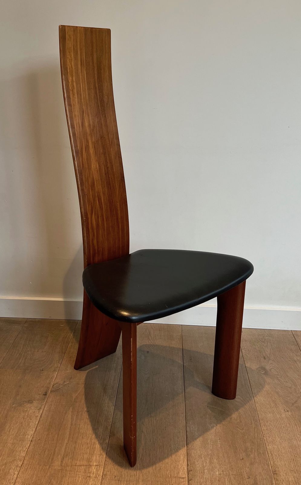 Pair Of Chairs In Exotic Wood And Leather. Scandinavian Work. Around 1970 photo 1450.0