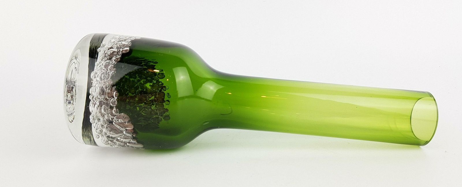 Vintage Leichlingen Glas Green Crystal Glass Vase With Silver Bubbles German Art Glass 1960 1970s photo for sale