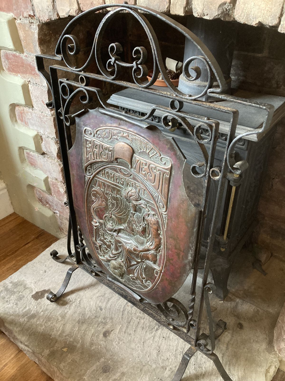 Vintage  Art And Crafts Copper And Iron Fire Screen