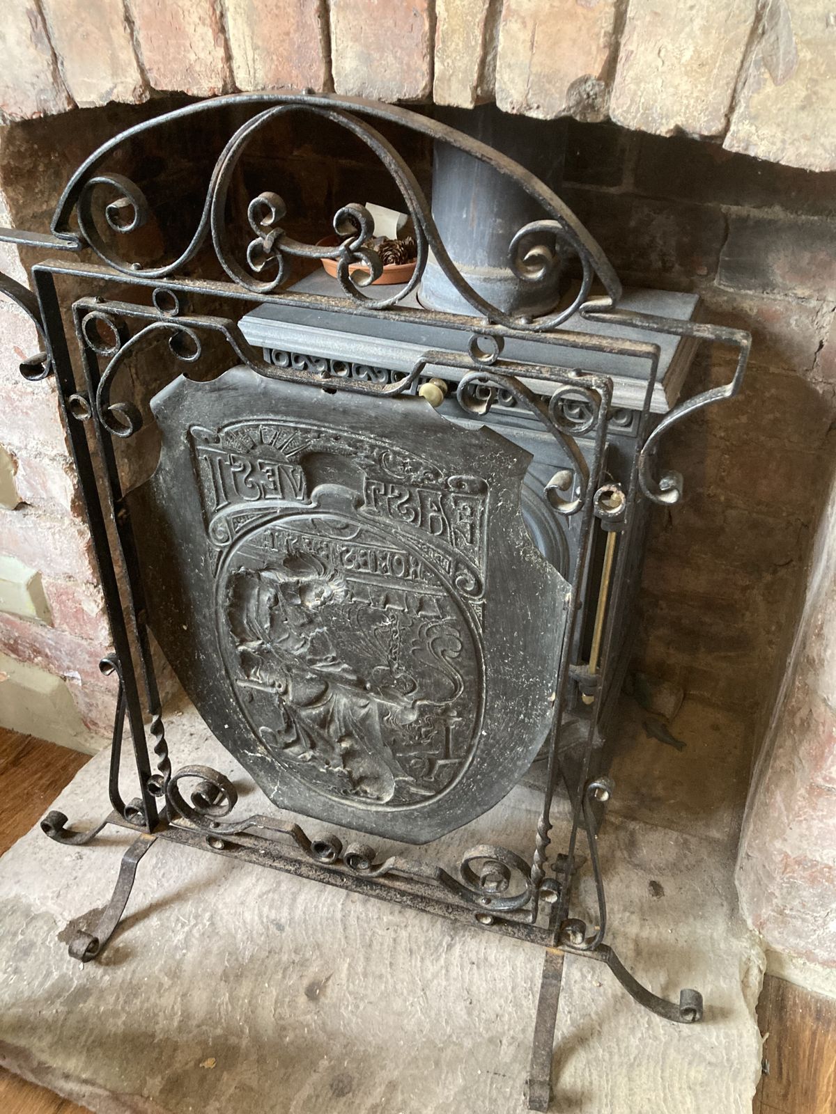 Vintage  Art And Crafts Copper And Iron Fire Screen photo furniture