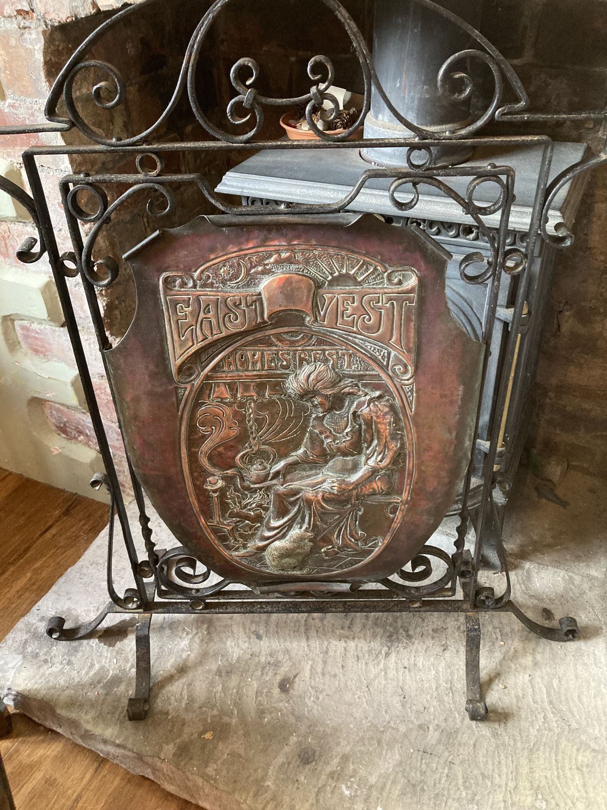 Vintage  Art And Crafts Copper And Iron Fire Screen photo for sale