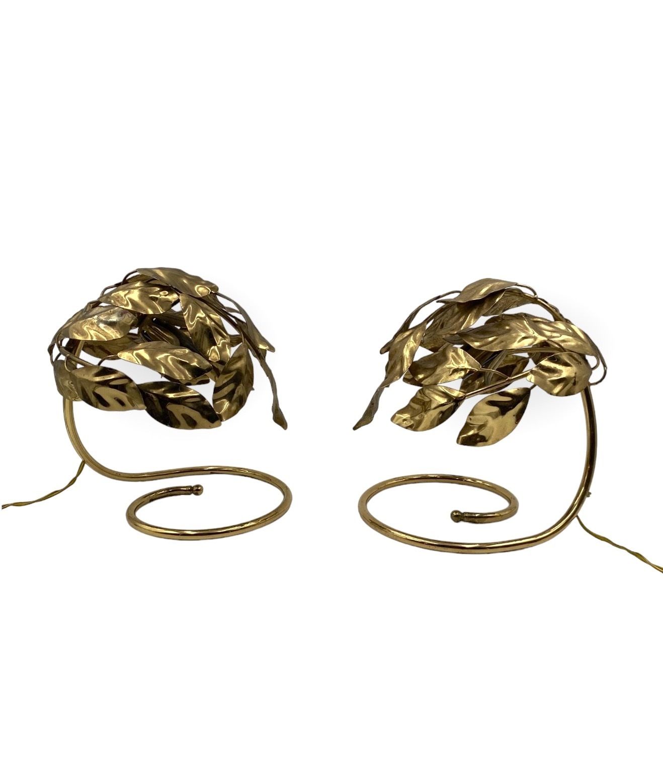 Hollywood Regency Set Of 2 Brass Leaves Table Lamps, Bottega Gadda Italy, 1970s photo furniture