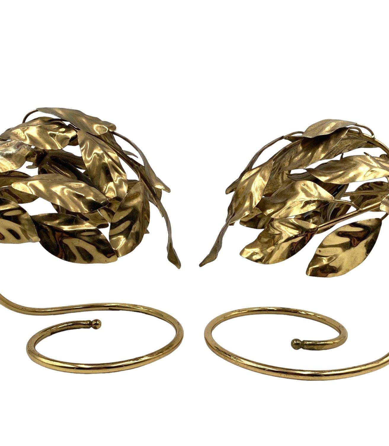 Hollywood Regency Set Of 2 Brass Leaves Table Lamps, Bottega Gadda Italy, 1970s photo vinterior