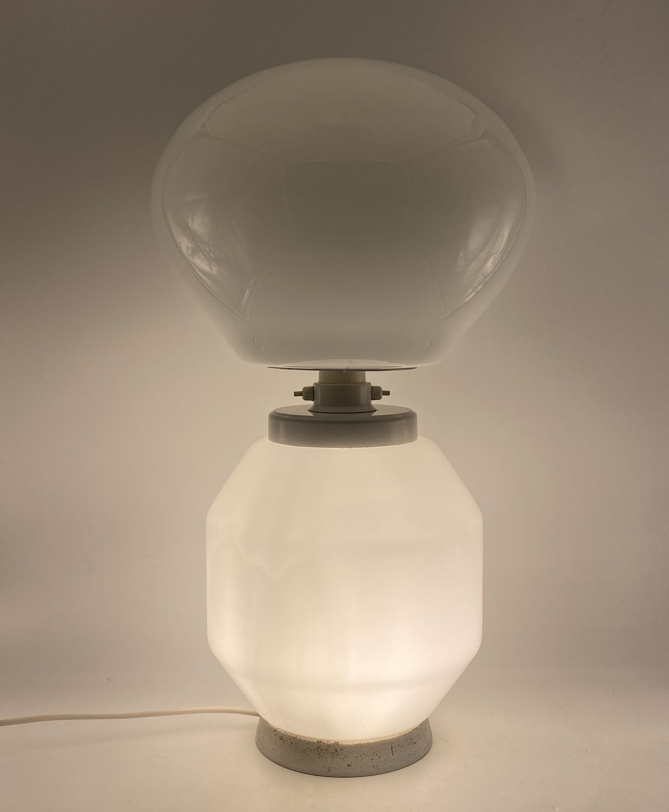 Space Age White Glass Table Lamp, Faver Italy 1970s photo for sale