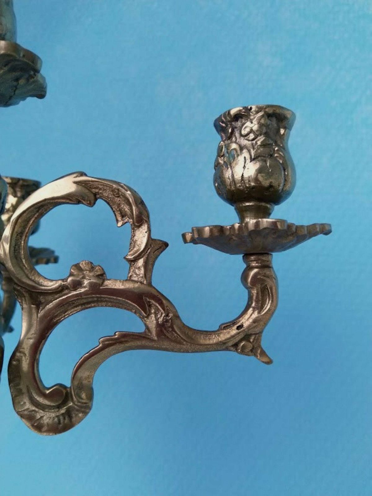 Baroque Gilded Bronze Candelabra With Snuffer 5 Candles Centerpiece, Fireplace Gold Candelabra Christmas, Wedding Candle Holder photo vintage