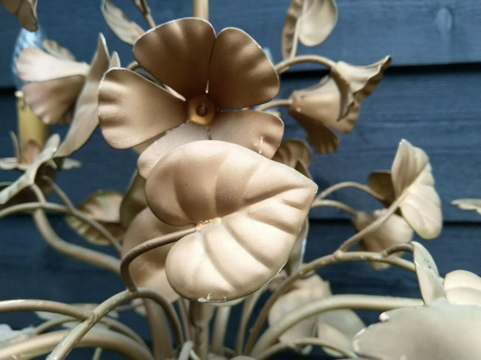 Italian Tole Chandelier With Flowers And Leaves 5 Arms Copper/Old Gold Color, Hollywood Regency Style, Wedding Chandelier photo 515.0