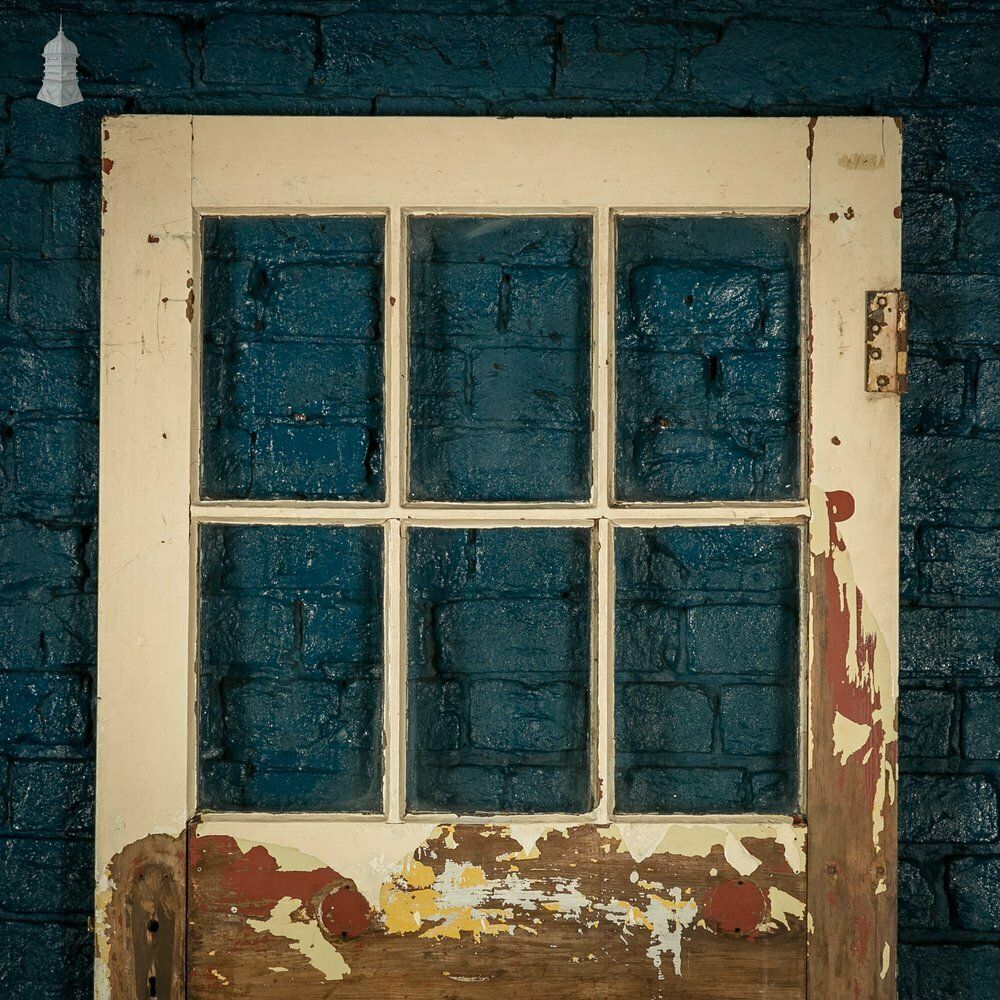 photo vintage 1930’s Glazed Door, 6 Over 2 With Distressed Paint Finish