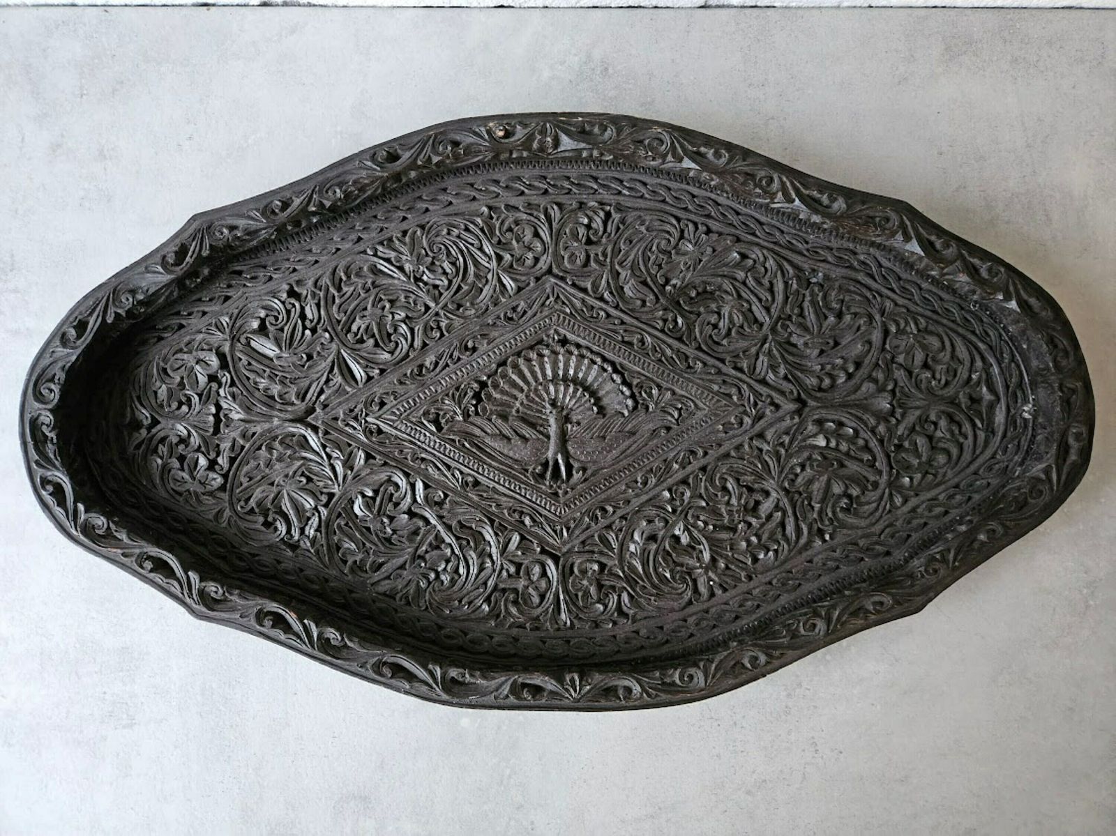 Black Carved Wood Tray Peacock Decor, Indonesian Colonial Art, New Home Gift, Indonesian Gift, Wood Anniversary Gift photo buy