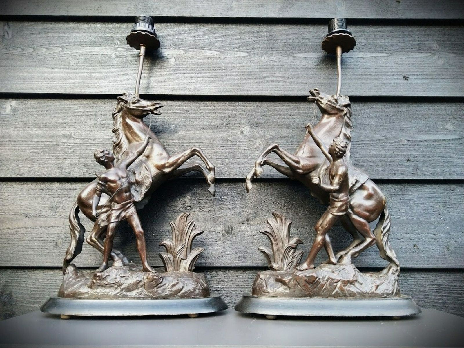 Pair Of Antique Table Lamps Horses Statues, Marly Horses, Horse Antique Decor photo furniture