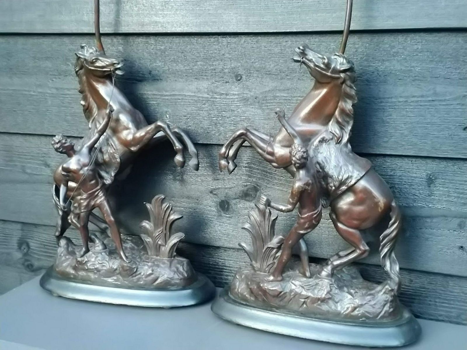 Pair Of Antique Table Lamps Horses Statues, Marly Horses, Horse Antique Decor photo vinterior