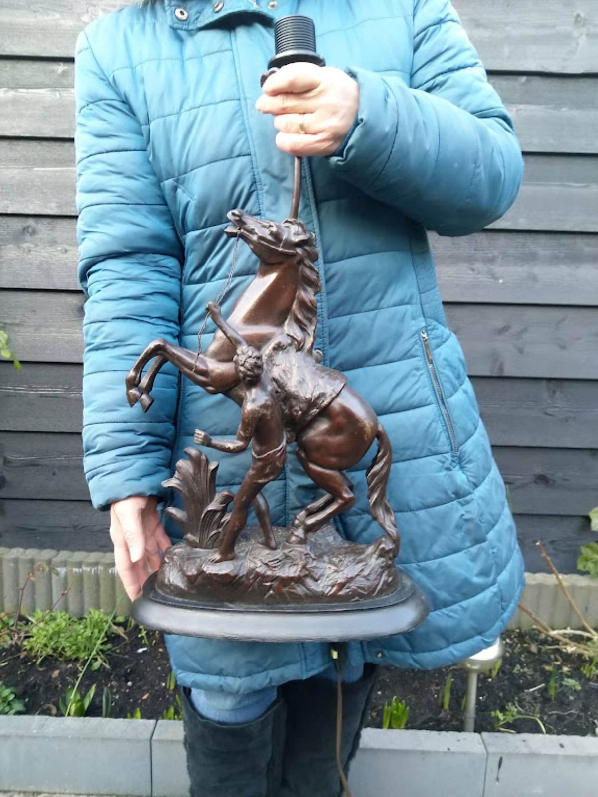 photo for sale Pair Of Antique Table Lamps Horses Statues, Marly Horses, Horse Antique Decor