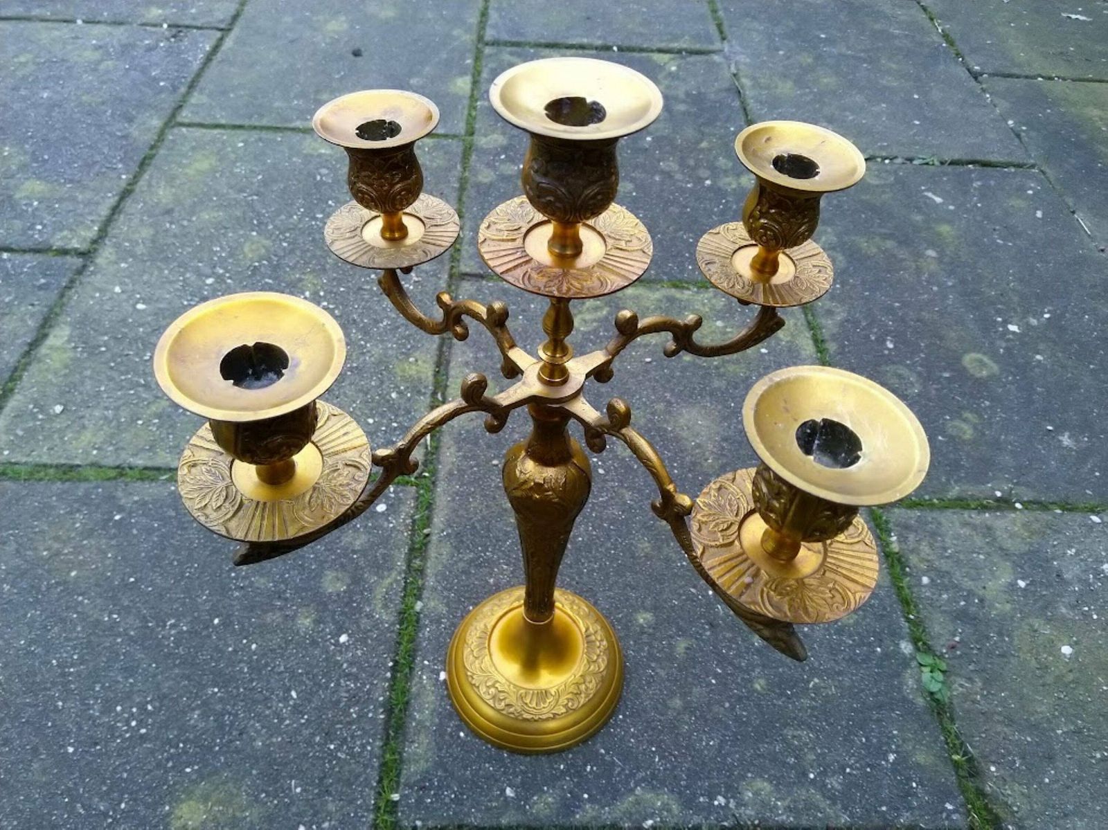 Large Baroque Gold Candelabra For 5 Candles Centerpiece, Fireplace Gold Candelabra Christmas, Wedding Candle Holder photo for sale