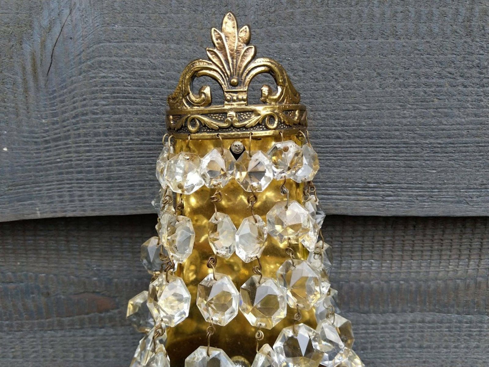 Large Crystal Wall Sconce French Empire Style Montgolfier 3 Arms, Vintage French Wall Light, Crystal And Brass Wall Lamp photo 394.0