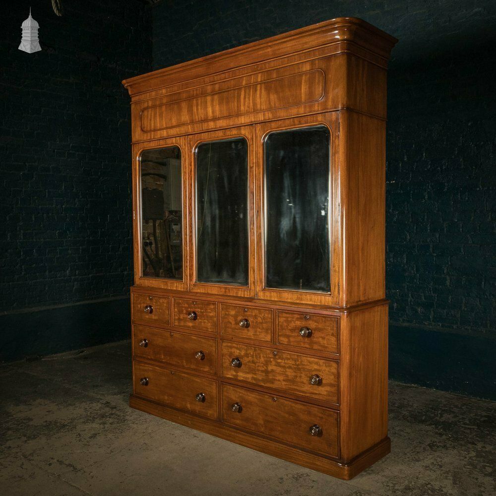 Mahogany Compactum Wardrobe, 19th C Mirrored Twin Chest Wardrobe photo for sale