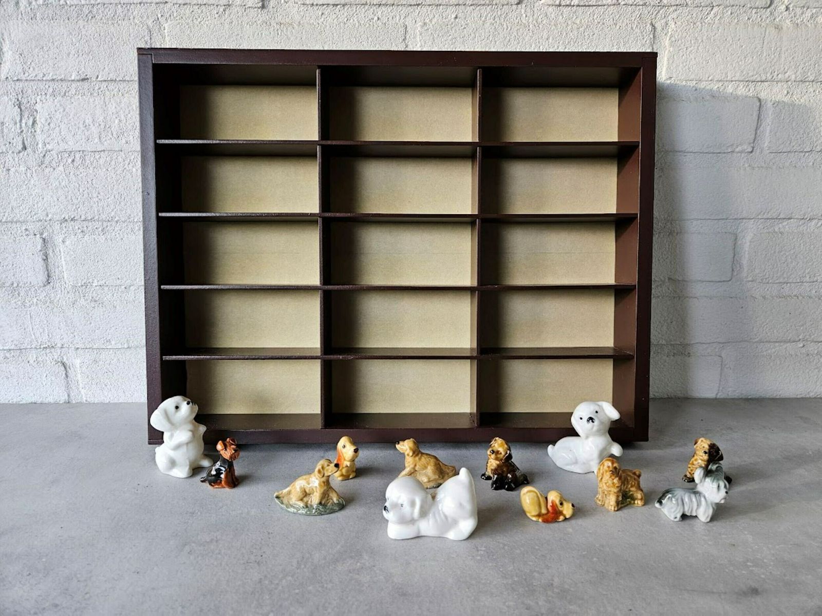 Wall Display Box Wood With Protective Beige Plush On The Back Wall, Miniatures Display Shelf, Miniatures Display Case, Collection Display photo Furniture