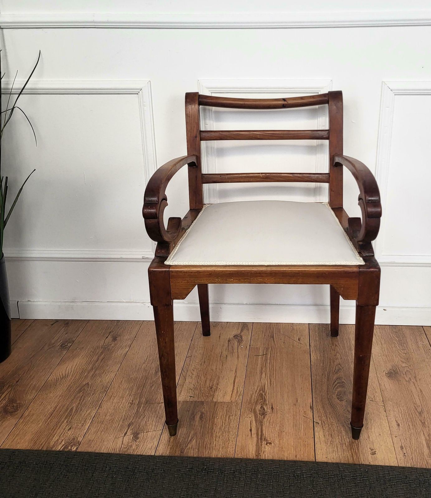 1960s Italian Walnut Wood Newly Upholstered Open Armchair Office Desk Chair photo Furniture