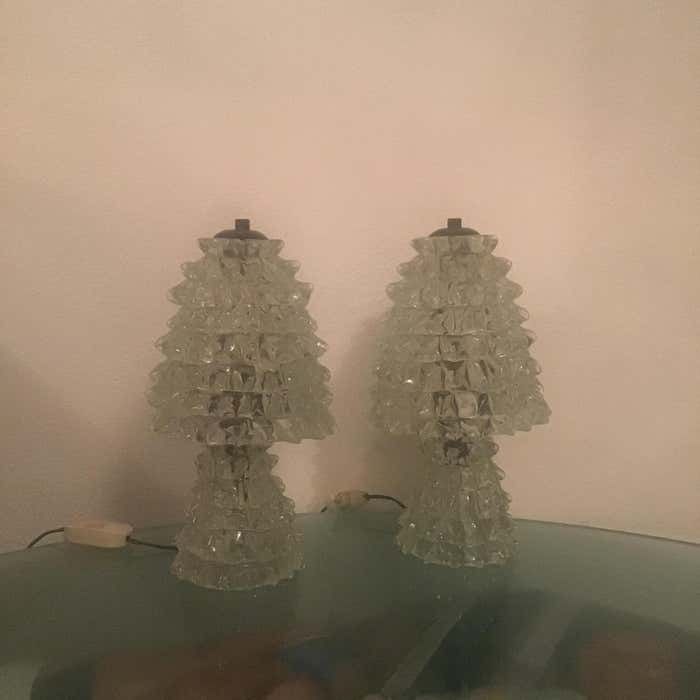 Barovier E Toso Pair Of "Rostrate" Table Lamps Murano Glass 1940 Italy photo Lighting