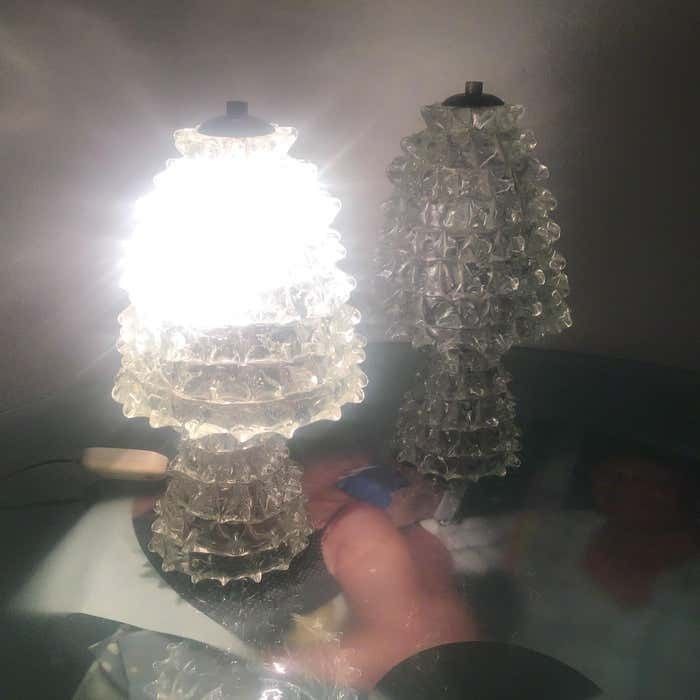 Lighting Barovier E Toso Pair Of "Rostrate" Table Lamps Murano Glass 1940 Italy photo