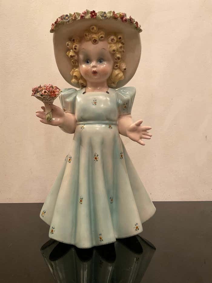 Tosin La Freccia   Polychrome Ceramic Baby Girl   Veneto 1940   Made In Italy photo vinterior