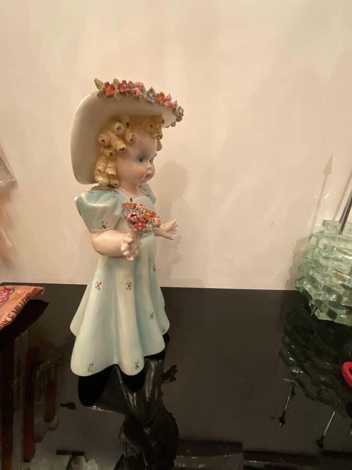 Home Decor Tosin La Freccia   Polychrome Ceramic Baby Girl   Veneto 1940   Made In Italy photo