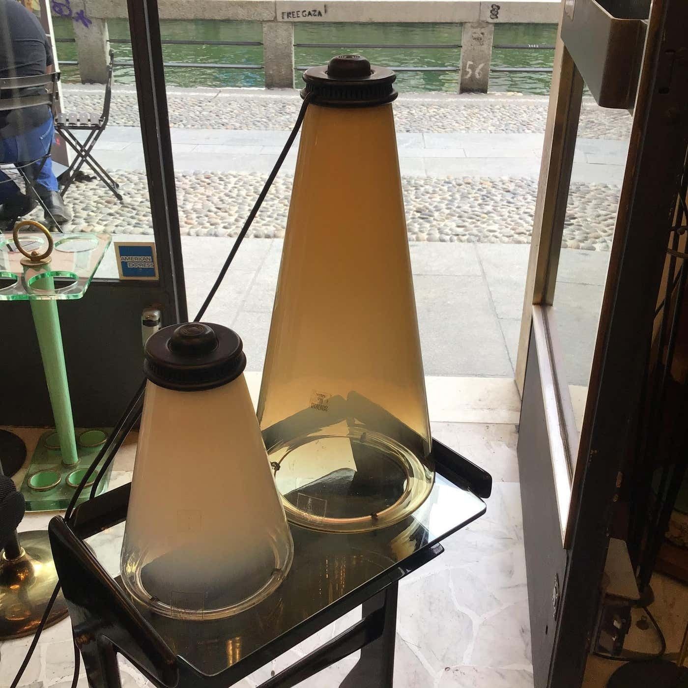 Arteluce "Cone And Conetto" Couple Table Lamps Glass 1975 Italy photo for sale