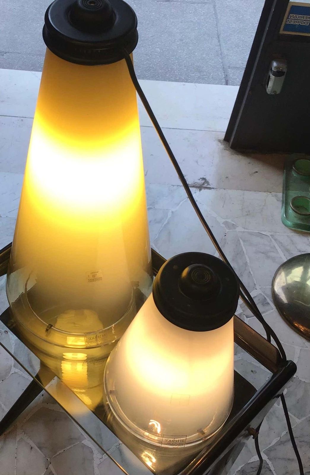 Lighting Arteluce "Cone And Conetto" Couple Table Lamps Glass 1975 Italy photo