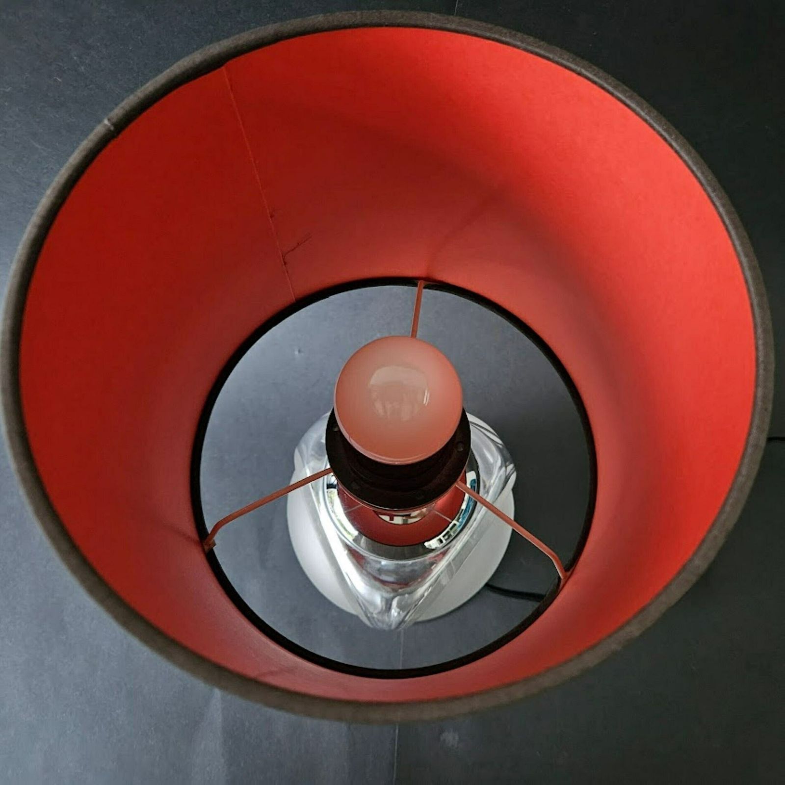 Glass Globe Table Lamp With Lampshade Black And Red, Mid Century Modern Lamp Made In Germany, Cord, Switch And Plug photo Lighting