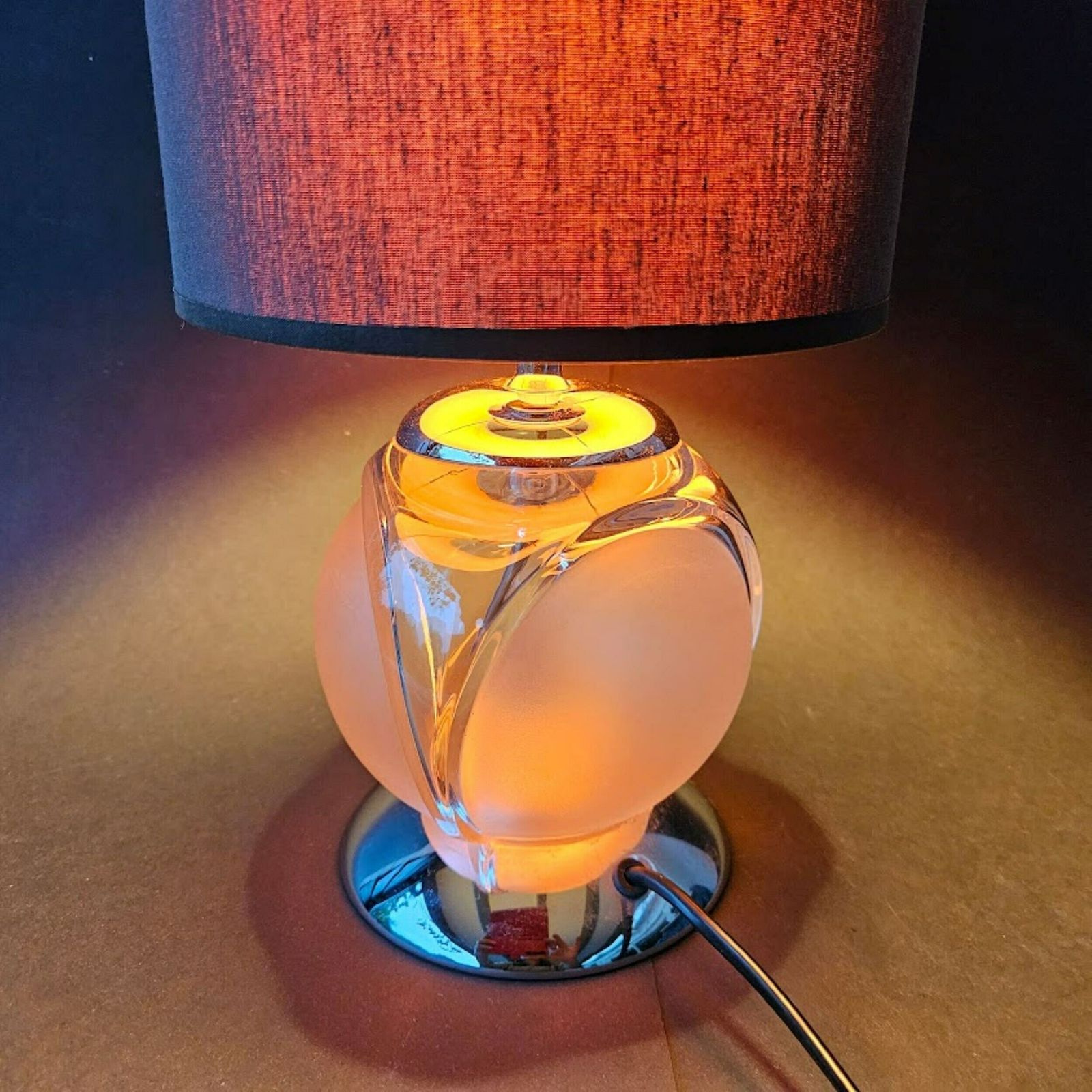 Glass Globe Table Lamp With Lampshade Black And Red, Mid Century Modern Lamp Made In Germany, Cord, Switch And Plug photo vintage
