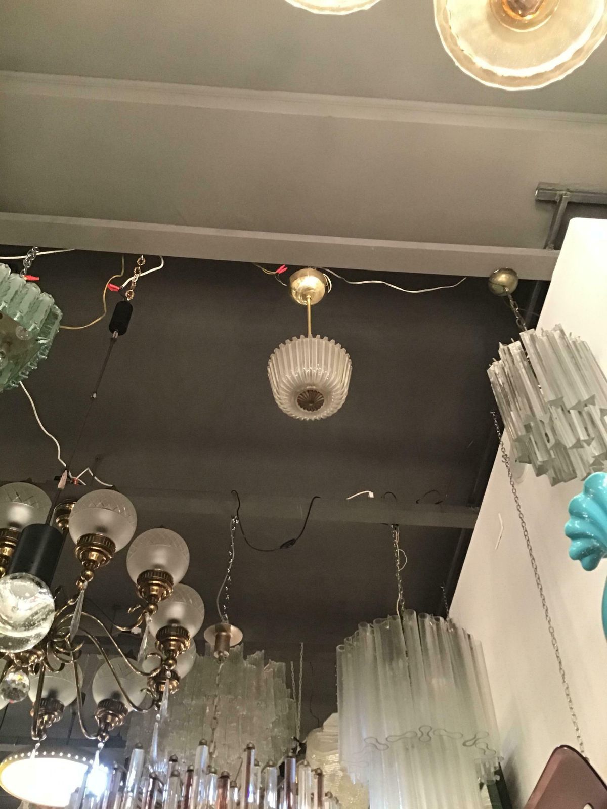 Seguso Ceilling Light/Chandelier Brass Glass 1930 Italy photo Lighting