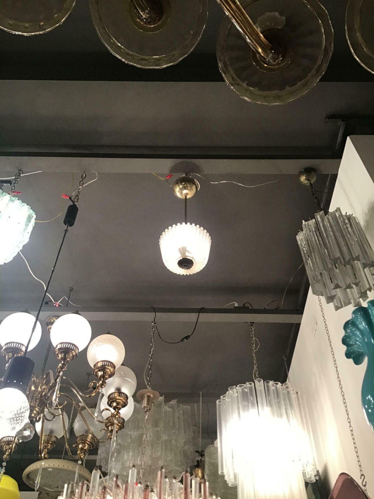 Seguso Ceilling Light/Chandelier Brass Glass 1930 Italy photo vintage