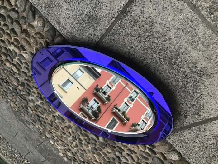 Cristal Art Couple Mirror Glass Crome Wood 1970s photo Home Decor