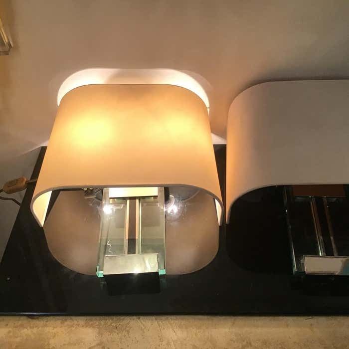 3494.0 Fontana Arte Sconces/Appliques Metal Crome Glass Lampshade 1968 Italy photo