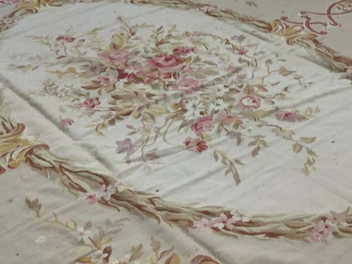 Rococo Aubusson Rug Beige Pink Handwoven Carpet Wool Livingroom Rug Home Decor photo Textiles
