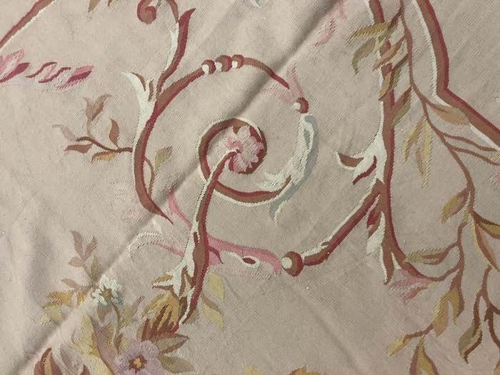Rococo Aubusson Rug Beige Pink Handwoven Carpet Wool Livingroom Rug Home Decor photo vinterior
