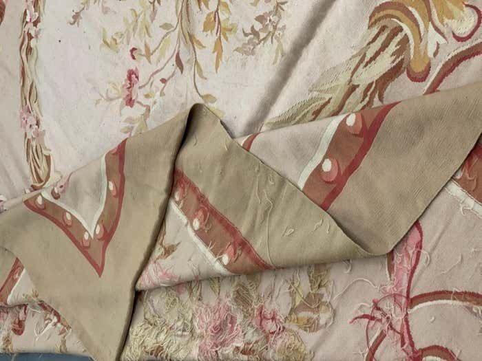 Textiles Rococo Aubusson Rug Beige Pink Handwoven Carpet Wool Livingroom Rug Home Decor photo
