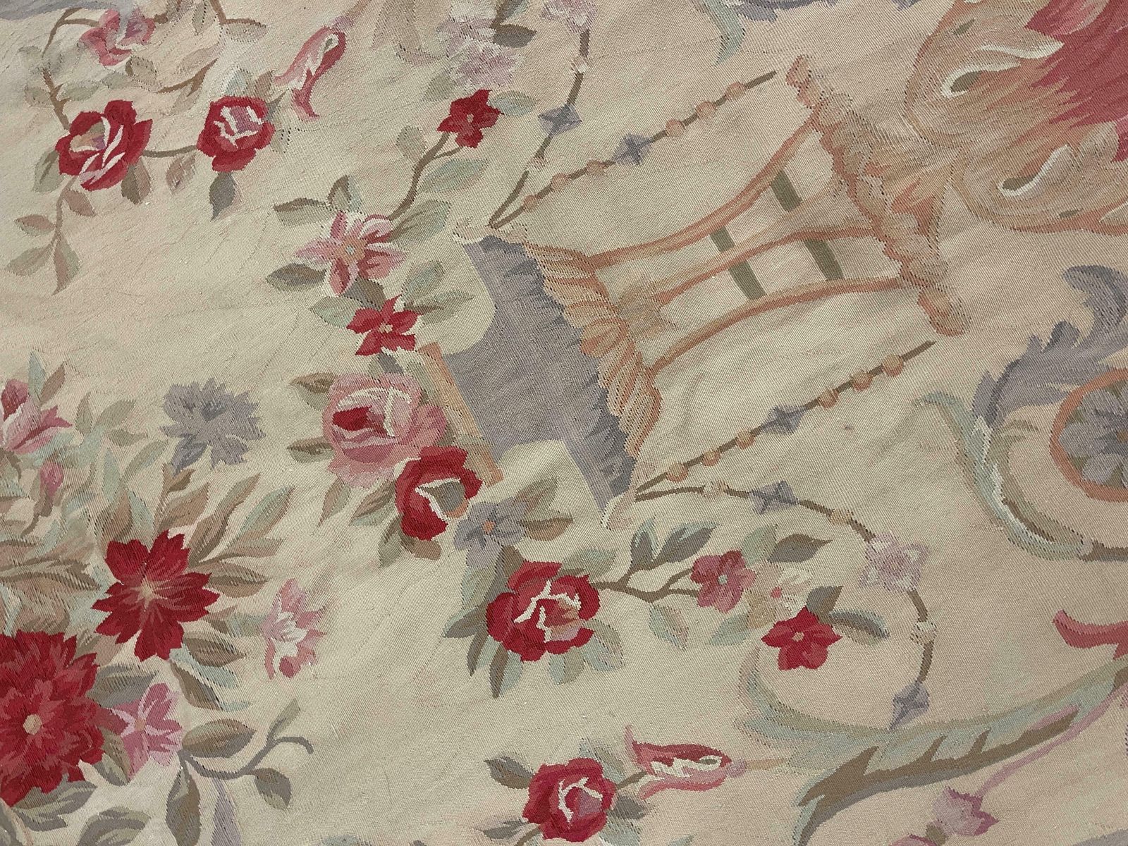 Traditional Aubusson Rug Pink Beige Handwoven Floral Carpet Wool Livingroom Rug photo vinterior