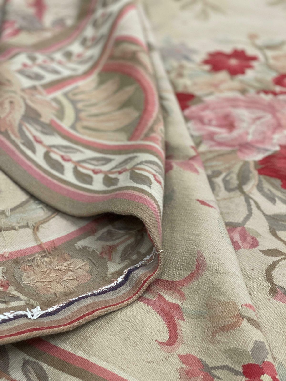 Traditional Aubusson Rug Pink Beige Handwoven Floral Carpet Wool Livingroom Rug photo buy