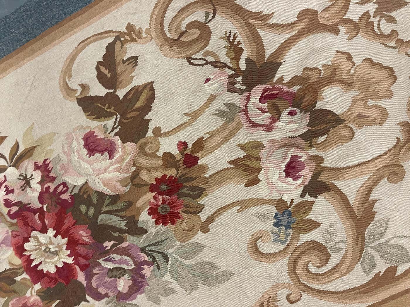 A Pair Of Aubusson Runner Rug Handwoven Carpet Floral Stair Runner Home Decor photo Textiles