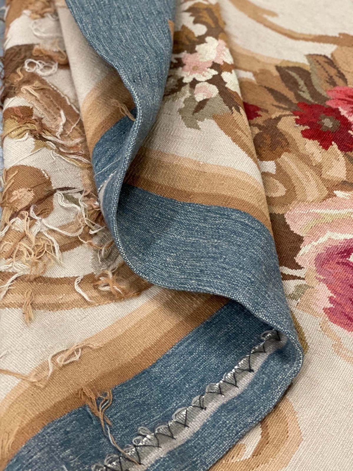 A Pair Of Aubusson Runner Rug Handwoven Carpet Floral Stair Runner Home Decor photo vintage