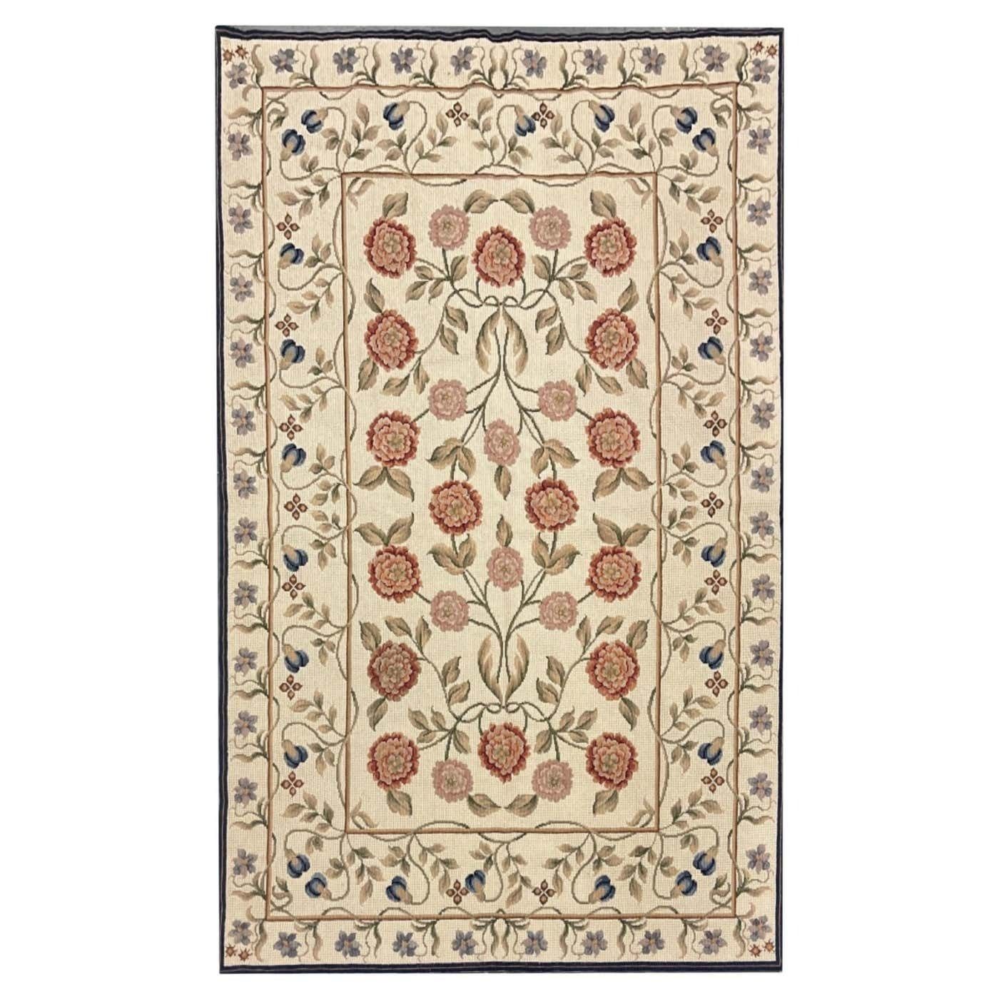 Flat Weave Rug Ivory Handwoven Carpet Floral Livingroom Rugs For Sale Home Decor