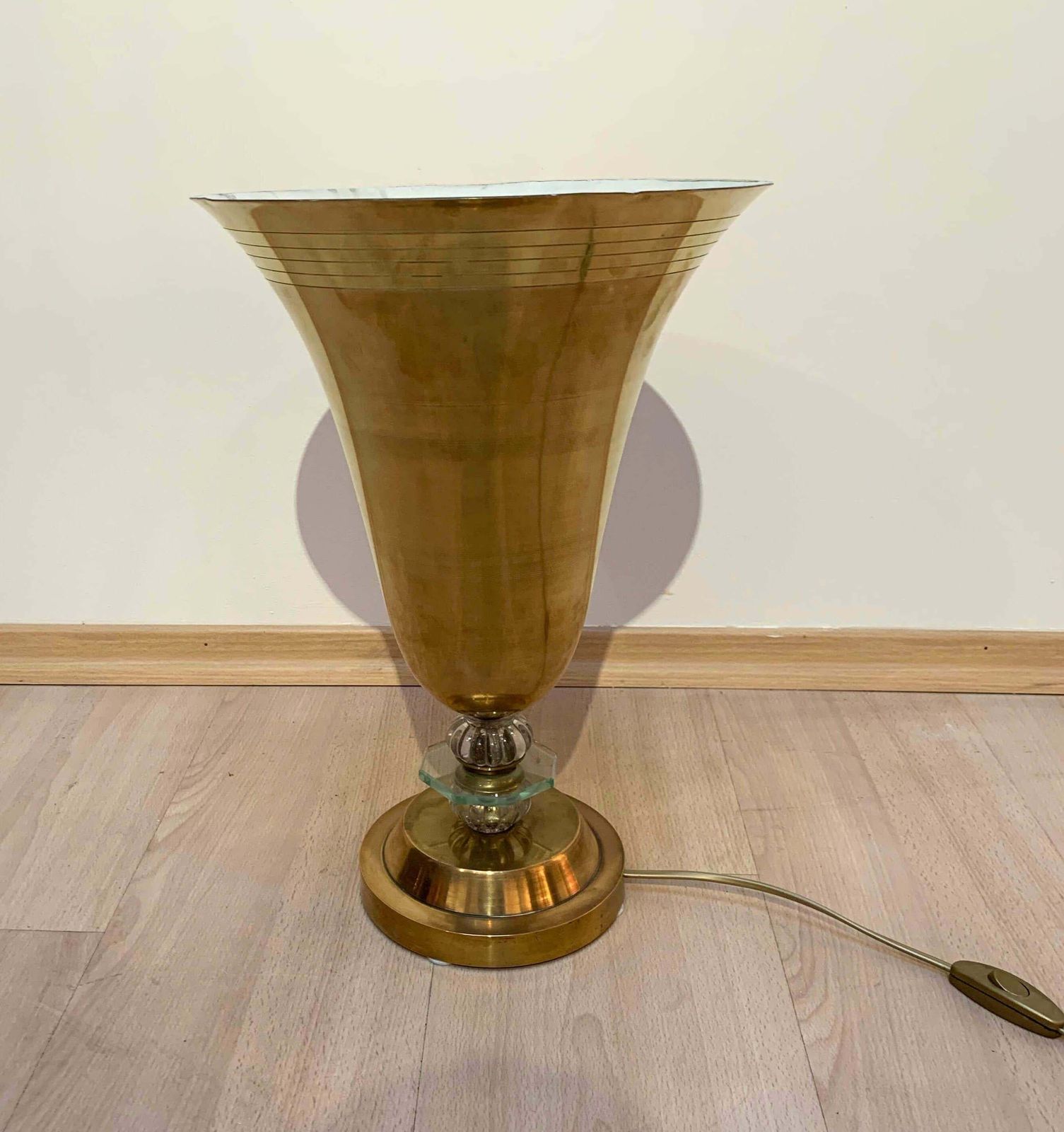 Art Deco Table Lamp, Brass And Glass, Paris, France, Circa 1930 photo for sale