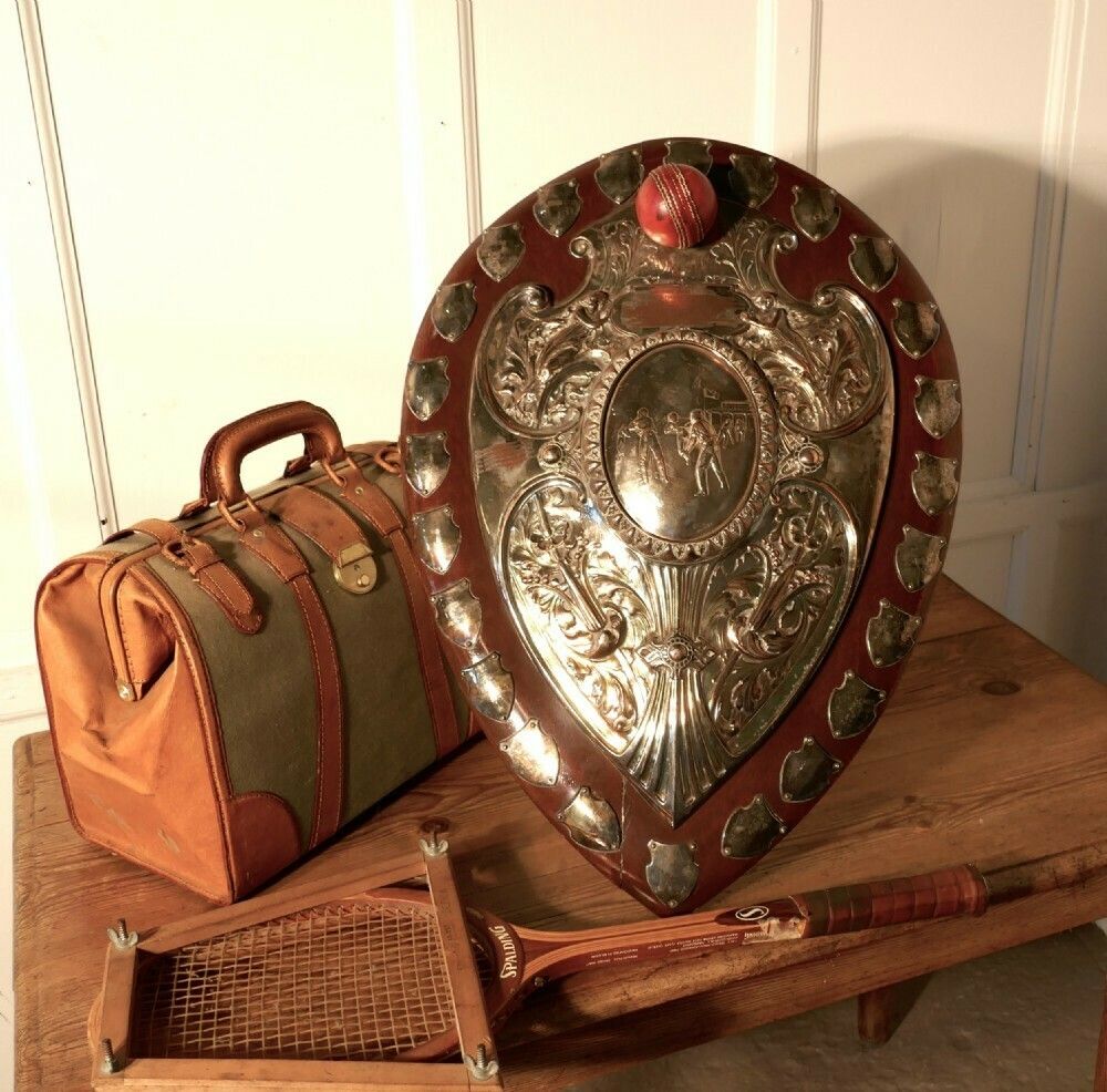 Art 1901 Art Nouveau Sheffield Plate Cricket Trophy Shield, By Walker Hall And Sons photo