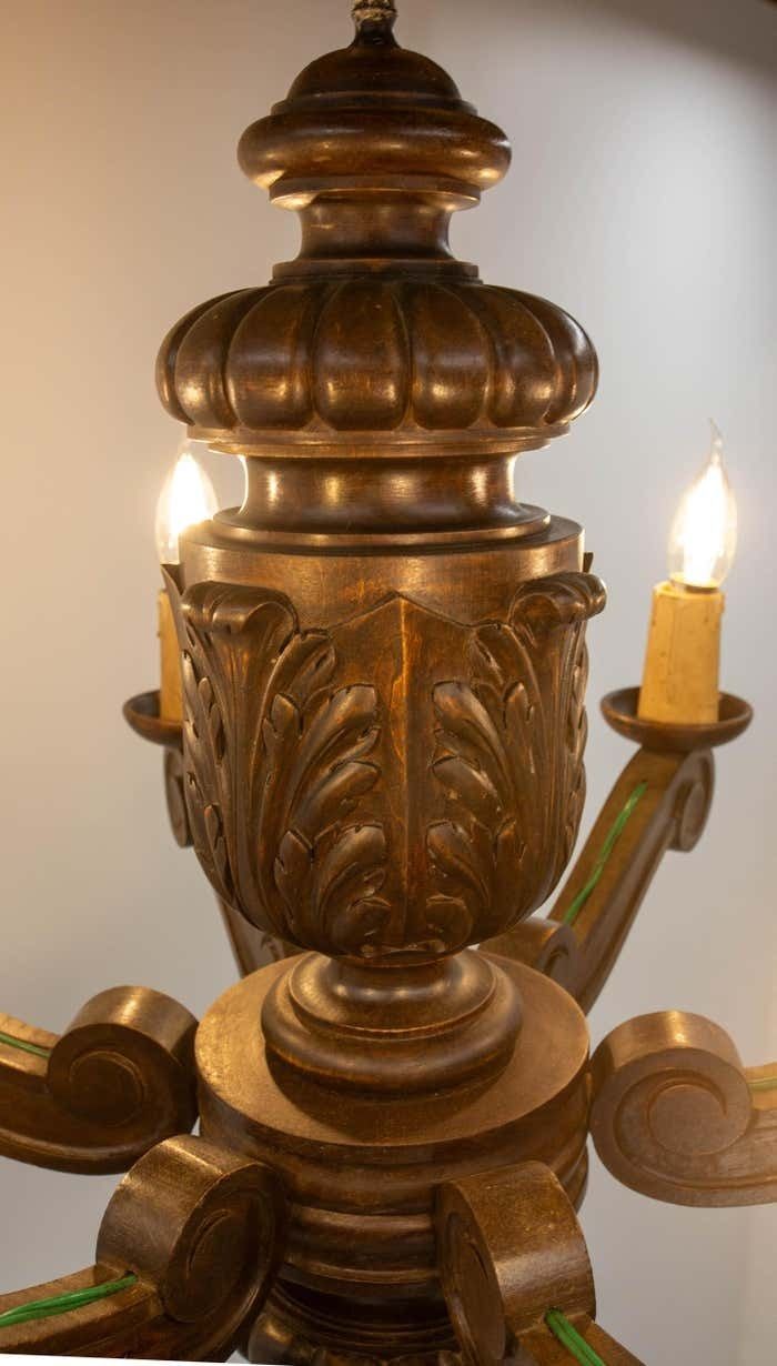 photo furniture Spanish Renaissance Style Oak Ceiling Lustre Six Lamps, Circa 1960